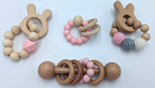 4 Piece Pink Teether & Rattle Set