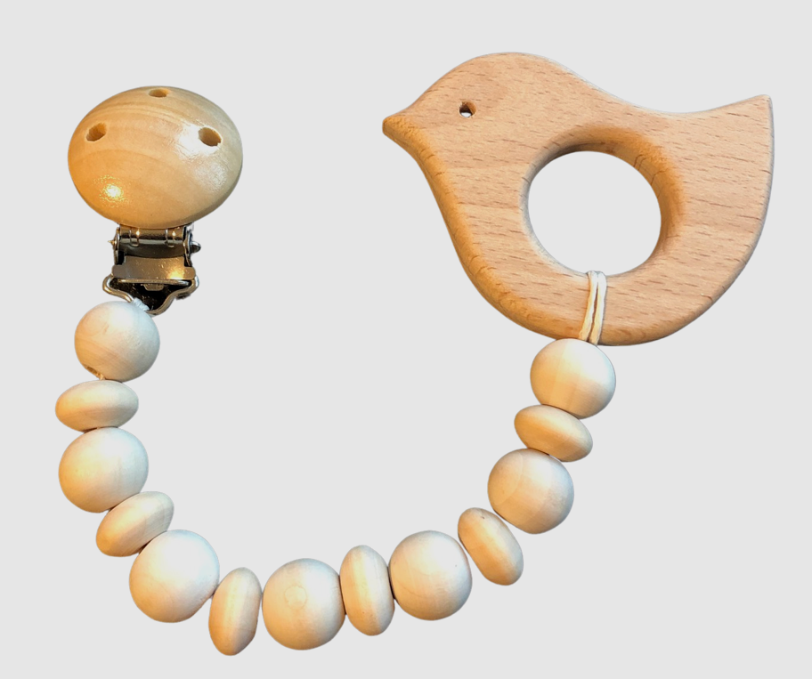 Clip Chain with Wood Animal Teether