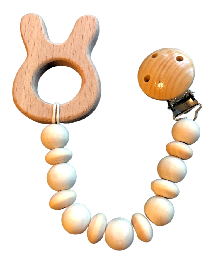 Clip Chain with Wood Animal Teether