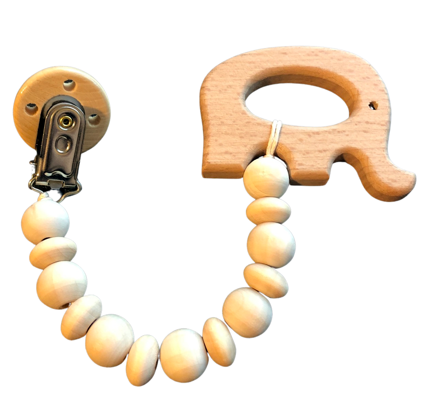 Clip Chain with Wood Animal Teether