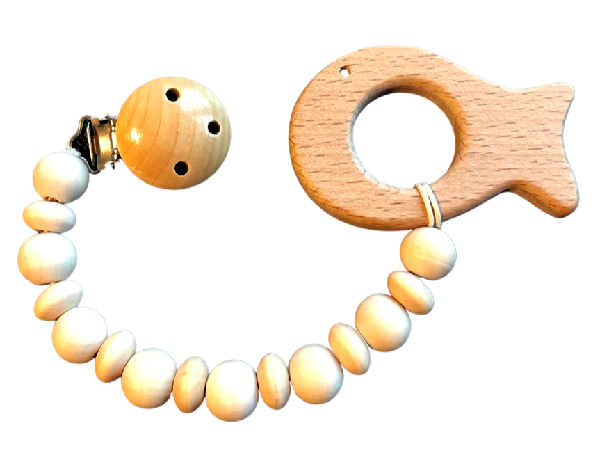 Clip Chain with Wood Animal Teether