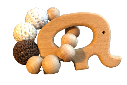 Wooden Teether with Crochet & Wood Beads